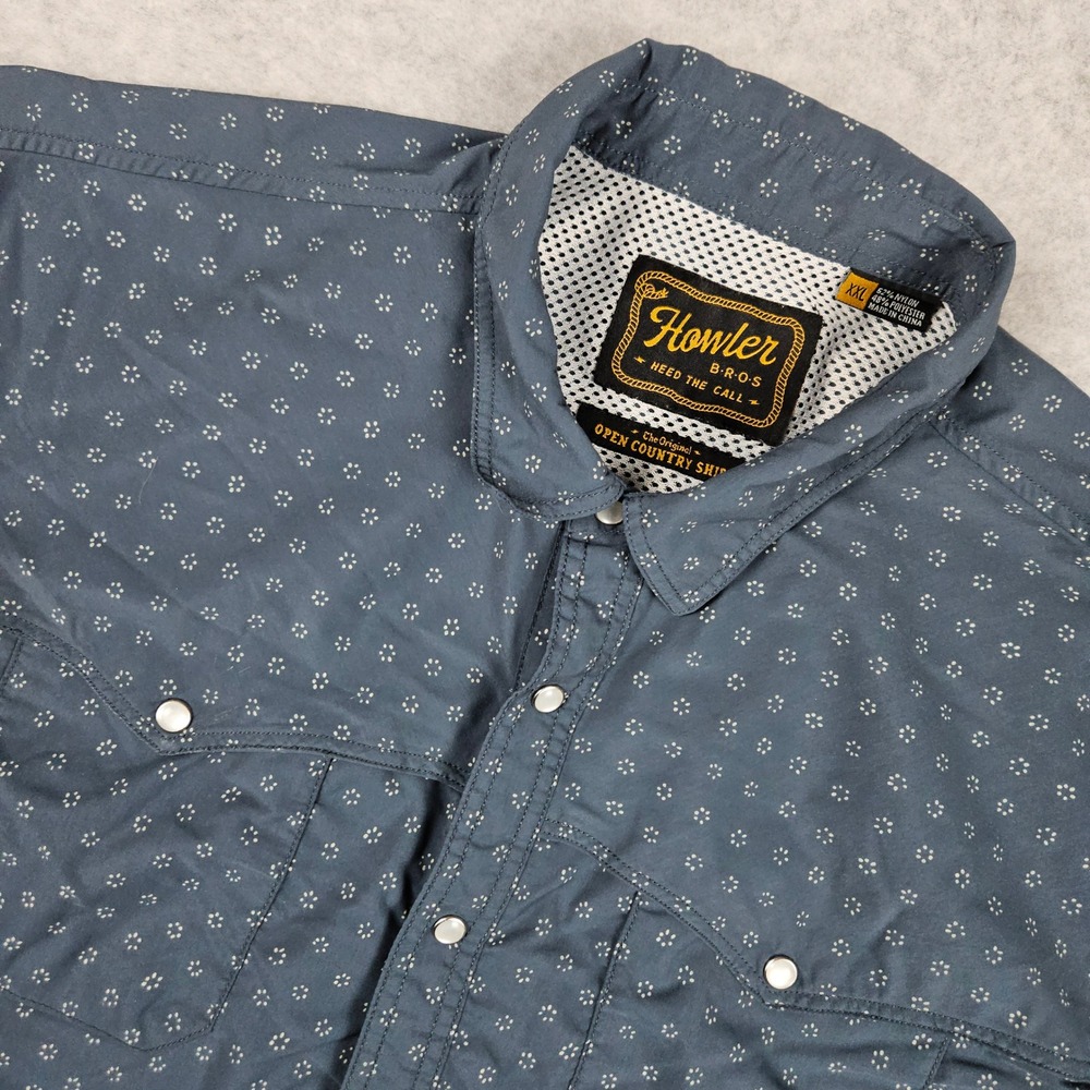 Howler Brothers (Men's XX)L Blue Open Country Shirt Western Pearl Snap Vented
